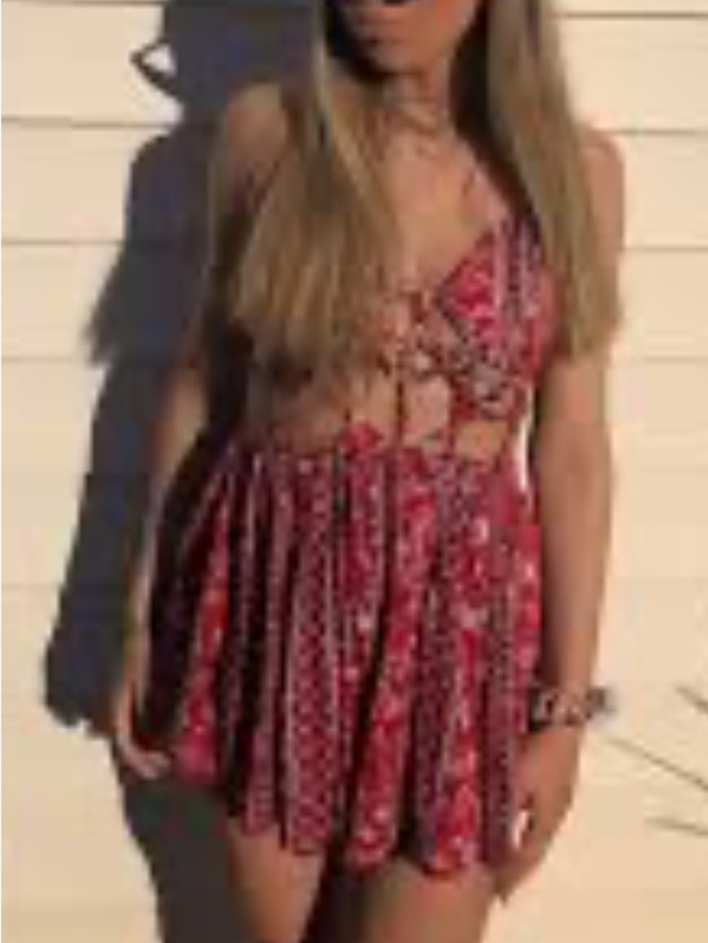 Floral Cutout Romper Dress – Angel Biba – Red Print – UK 8 (US 4)